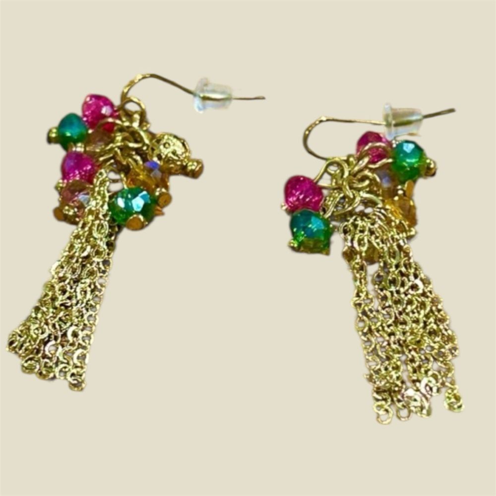 Colorful Beaded Chain Tassel Earrings Dangle Drop Chains Chic Elegant Gold